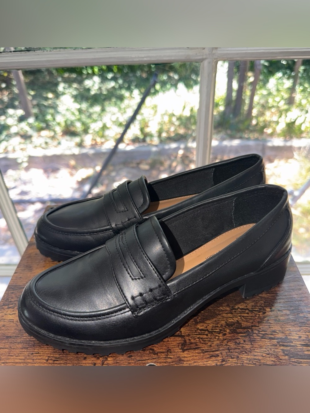 Time and Tru Black Leather Penny Loafers